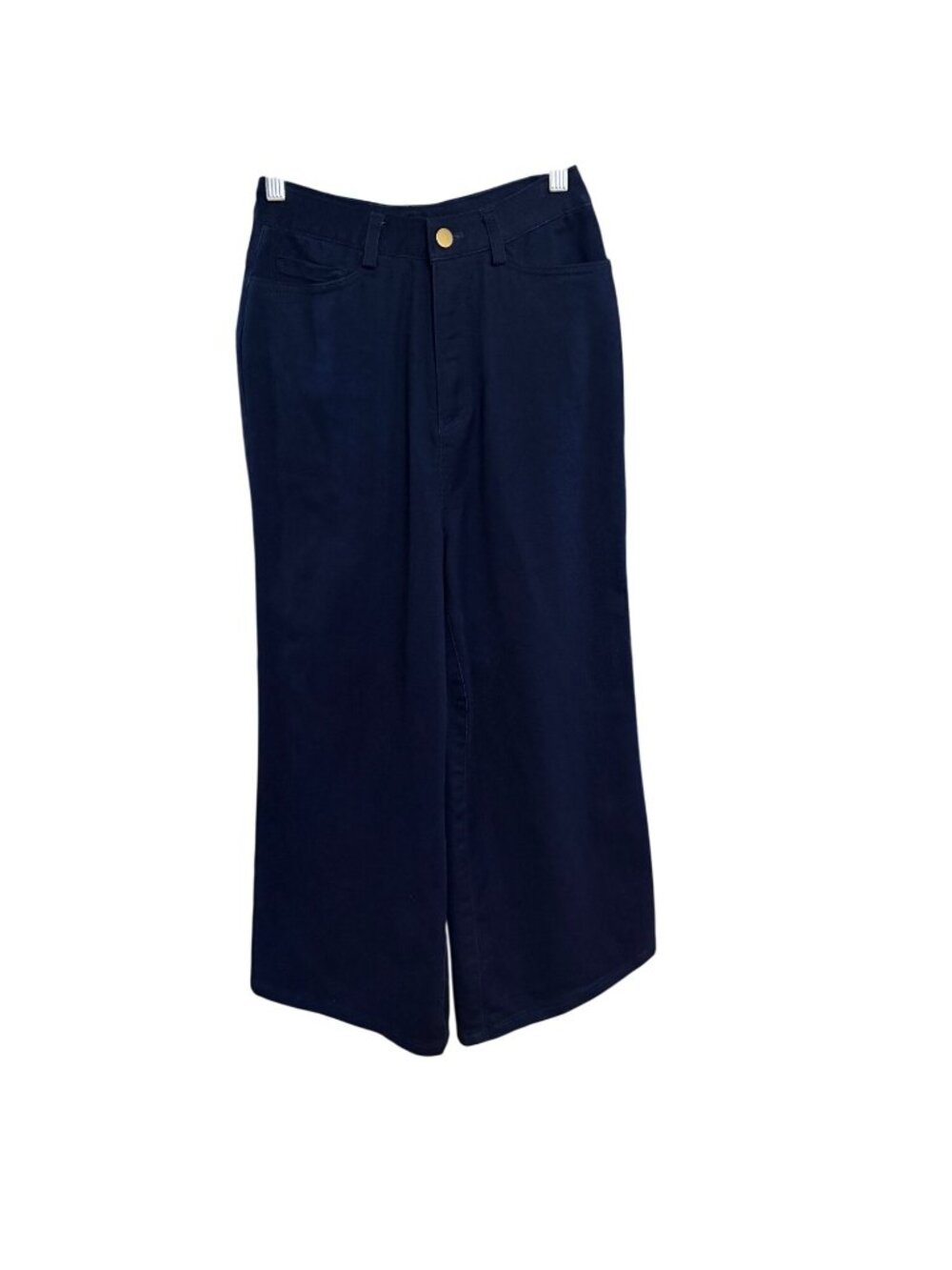 Womens Wide-Leg Navy Blue Cropped Pants With Pockets